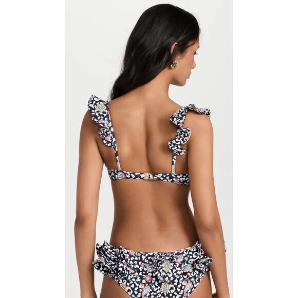 CAROLINE CONSTAS Black White Paisley Leopard Ruffle Anastasia Two-piece Swimsuit - Picture 3 of 13